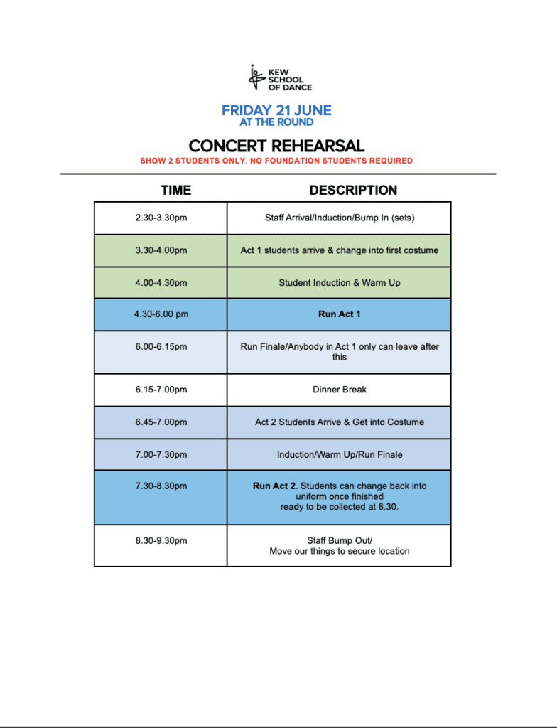 concert rehearsal schedule